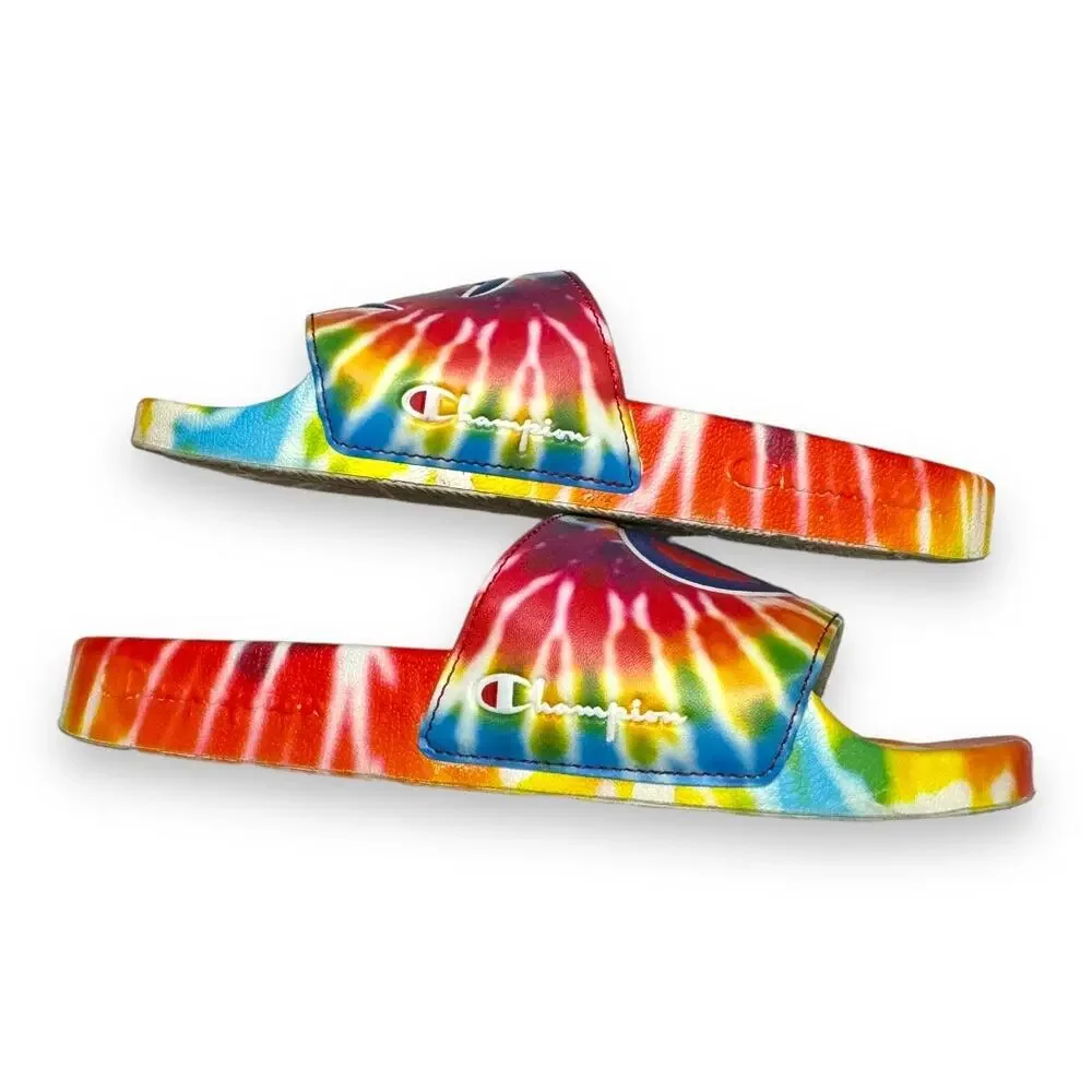 Champion Unisex Sandals Sz 5‎ Boys Girls Rainbow IPO Slides Tie Dye PRIDE